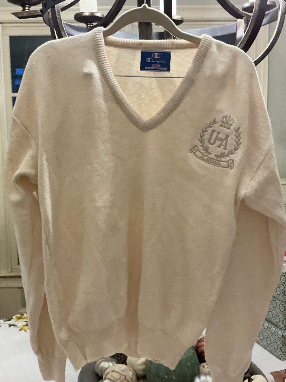 Vintage Champion Cream V-Neck Women's Sweater univ of Alabama